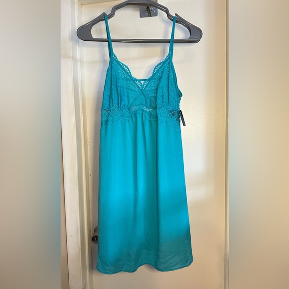 NWT INC International Concepts Lace & Chiffon Nightgown Lingerie Teal Small - Picture 2 of 5